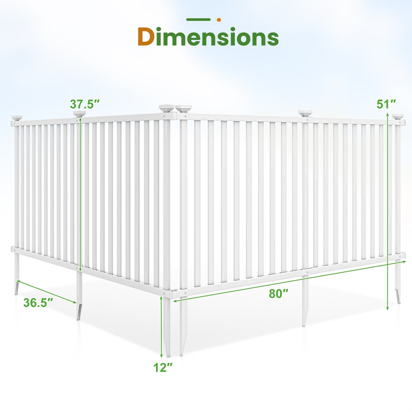 2 Piece 80 x 51 Inch Vinyl Picket Fence for Garden - 80&#x22; x 37.5&#x22;