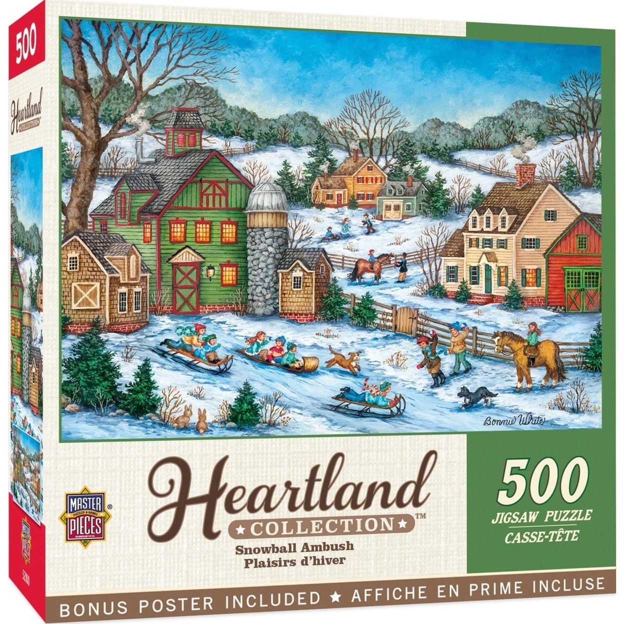Heartland Snowball Ambush 500 Piece Jigsaw Puzzle Winter Scene Kids Sledding