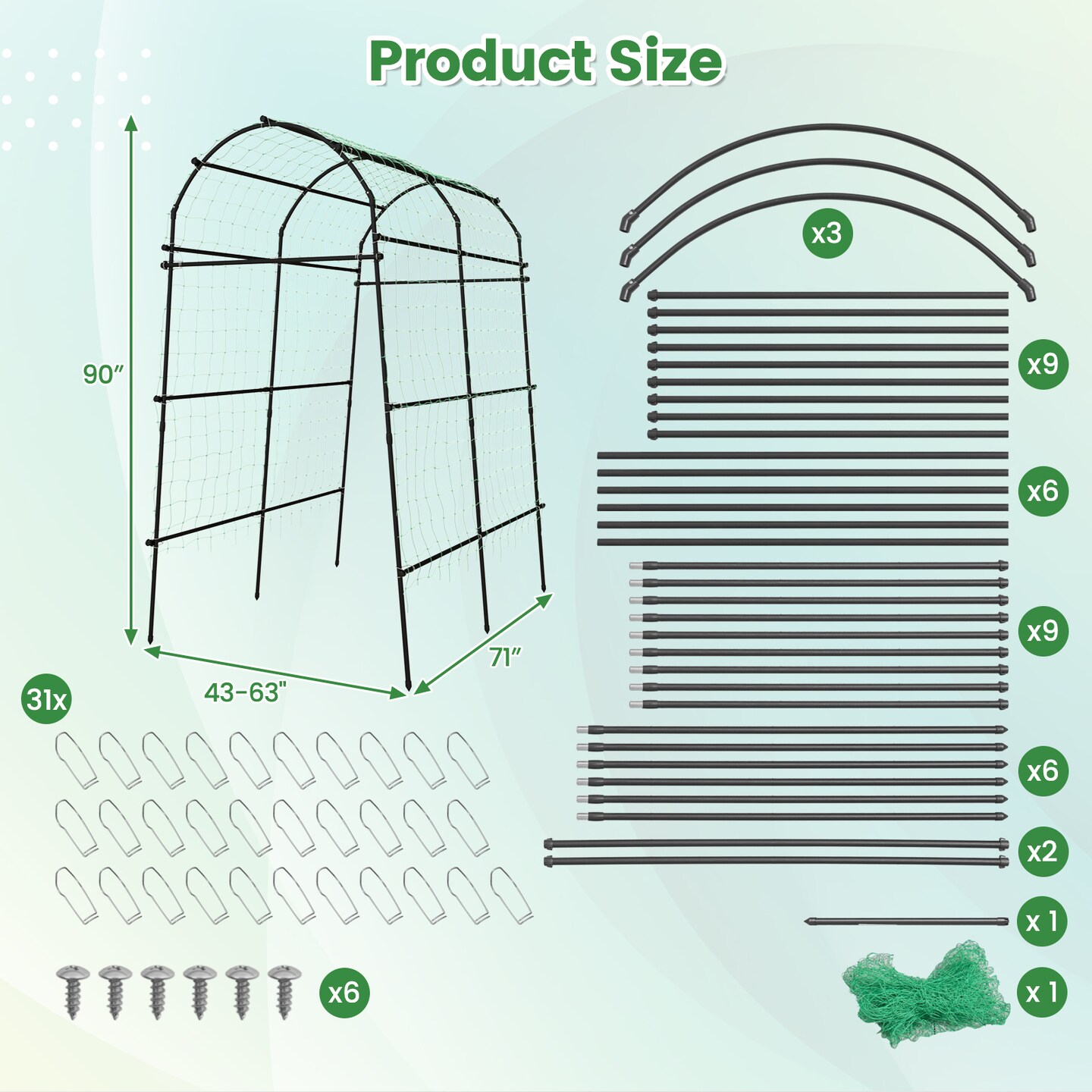 7.5 Feet Garden Arch Trellis with PE Coated Metal Structure