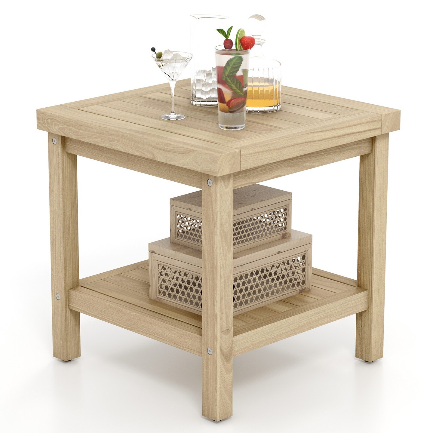 2-Tier Outdoor Side Table with Shelf for Porch Deck Garden - 20&#x22; x 20&#x22; x 20&#x22; (L x W x H)