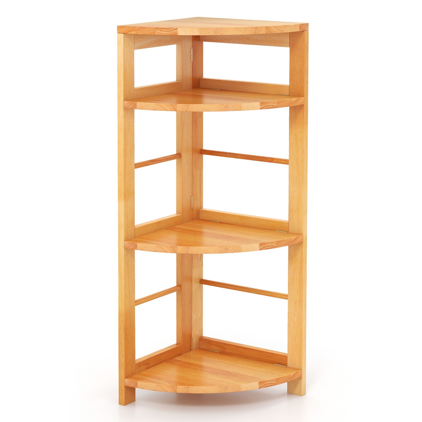 4-Tier Corner Shelf with Rubber Wood Frame and Anti-Toppling Kit - 12&#x22; x 12&#x22; x 34&#x22; (L x W x H)