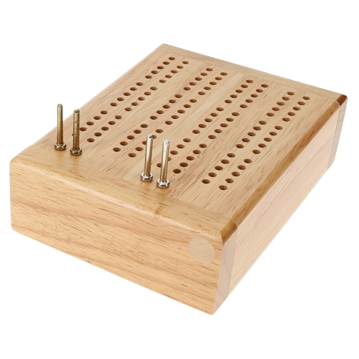 WE Games Mini Travel Cribbage Set - Solid Wood 2 Track Board with Swivel Top and Storage for Cards and Metal Pegs