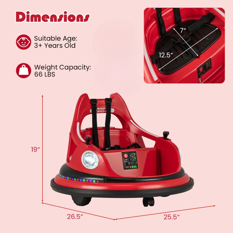 Kids 12V Ride-On Bumper Car with Remote Control, Dual Joystick, 360° Spin & Lights