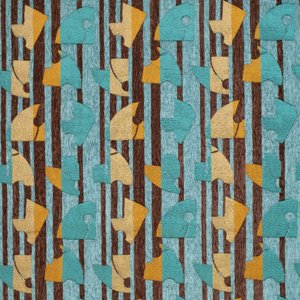 Nova Blue - Aqua Teal,brown Abstract Geometric Upholstery Fabric 54 Inches"