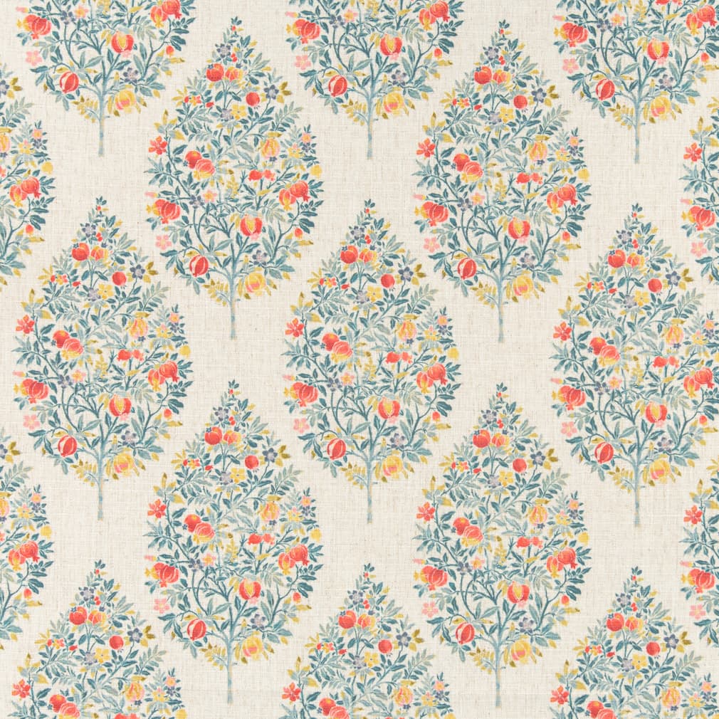 Seaglass - Aqua &#x26; Teal,Coral &#x26; Peach Floral Upholstery Fabric 54 Inches&#x22;