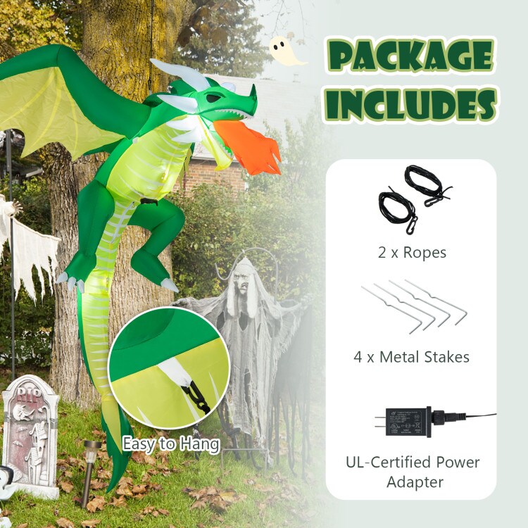 5.2ft Hanging Inflatable Dragon with LED Lights and Fire-Breathing for Outdoor Halloween Decoration