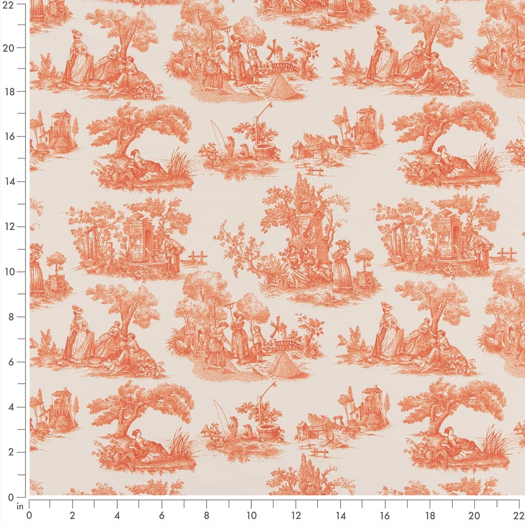 Upholstery Fabric - Orange &#x26; Rust Toile Upholstery Fabric 54 Inches&#x22;