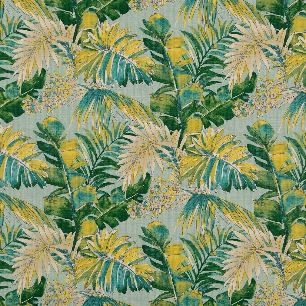 Valencia - Aqua & Teal,Green Leaves,Tropical & Botanical Upholstery Fabric 54 Inches"