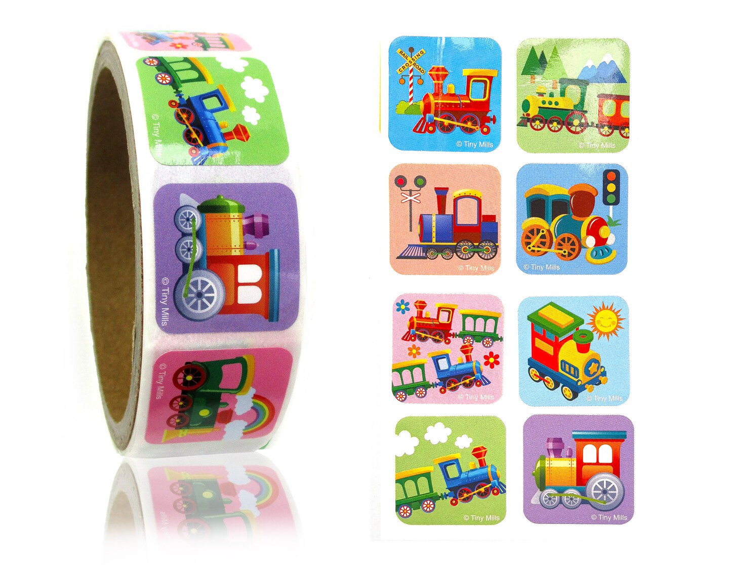 Train Stickers 100 Stickers/Dispenser, Pack 12 Dispensers for Train Birthday Party