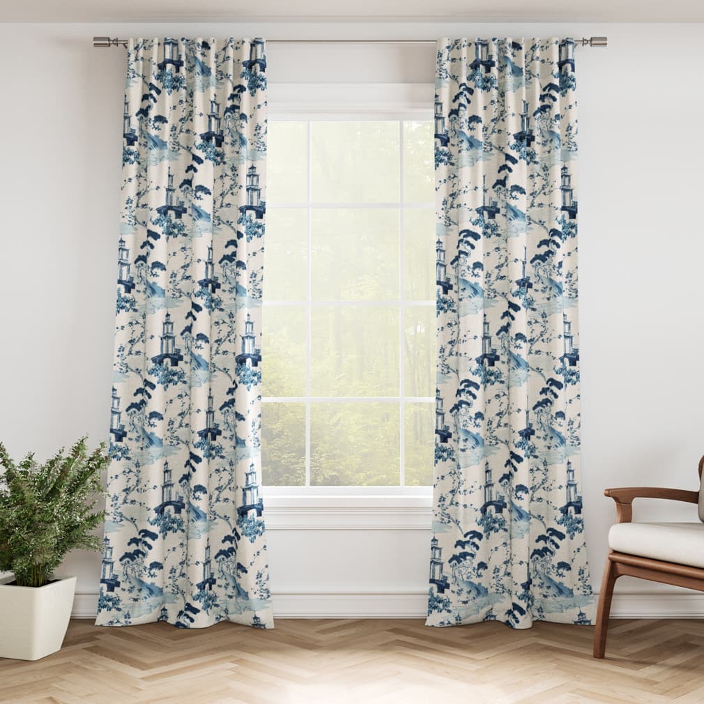 Sapphire - Blue Global,Novelty,Toile Upholstery Fabric 54 Inches&#x22;