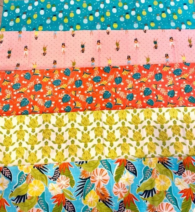 Fat Quarters Stack of Five Hawaiian Prints Maui Maia 5pcs 100% Cotton