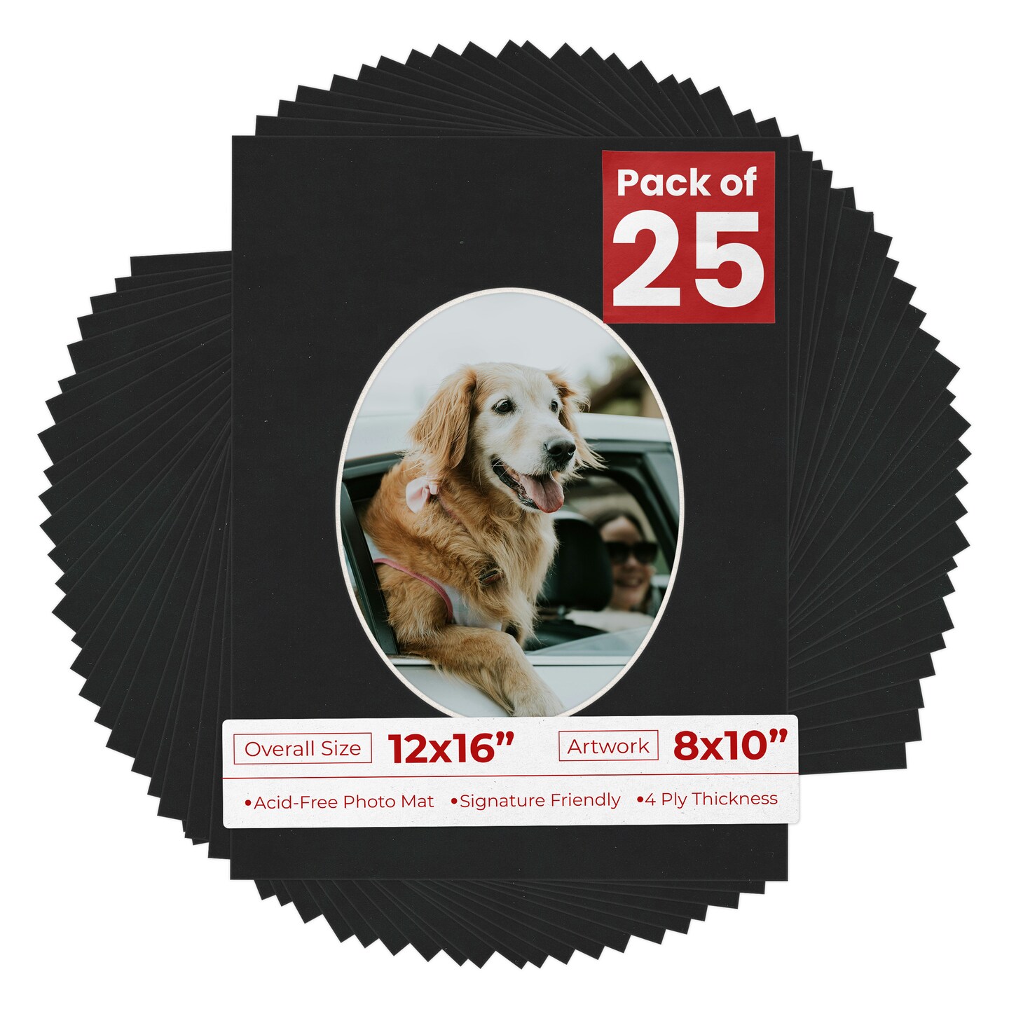 Black Suede Mat Board for 12x16 Frames - Oval Opening for 8x10 Photos