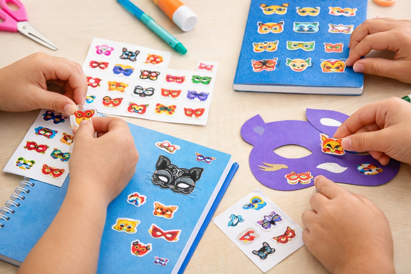 Mask Stickers 1 Inch – 120 Pack Assorted Carnival, Animal & Party Face Stickers for Crafts & Rewards