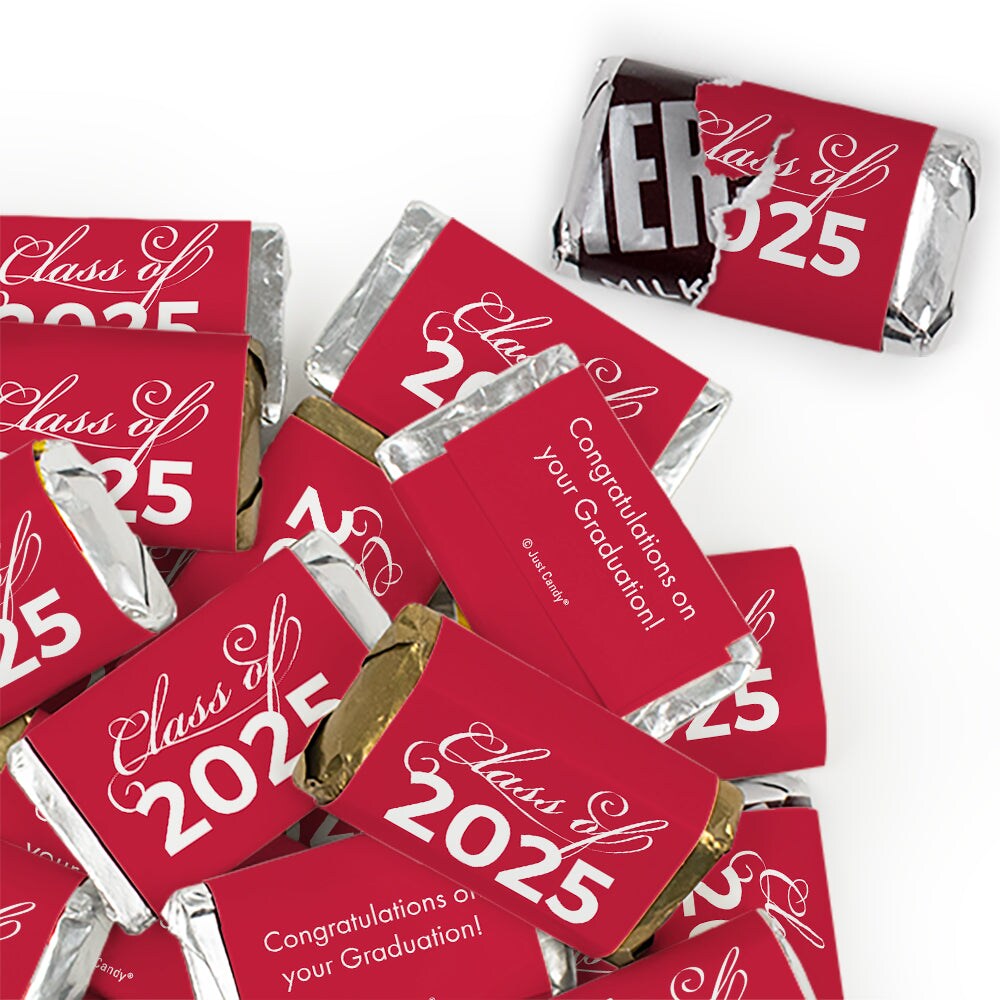 Graduation Candy Party Favors (Approx. 90 Pcs Milk Chocolate Hershey's Kisses & 38 Pcs Wrapped Miniatures) - Red Class of 2025