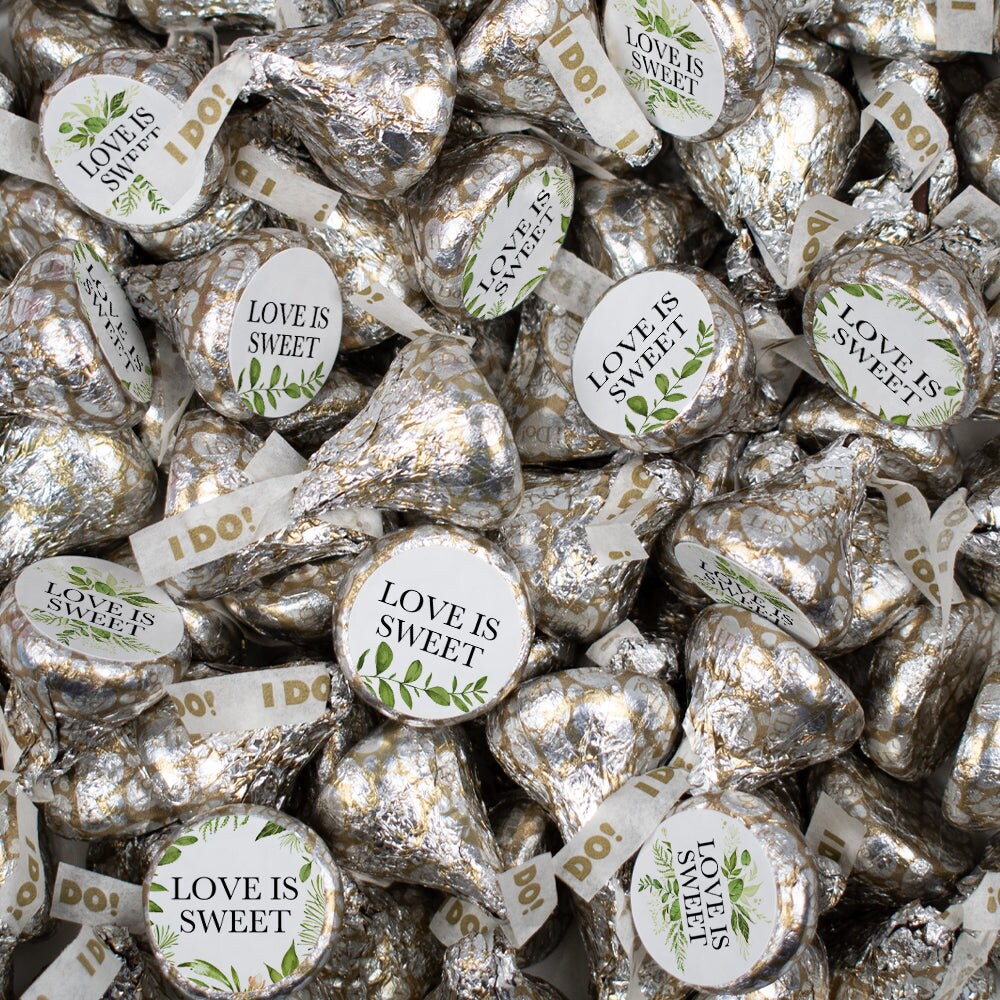 75ct Wedding Candy Favors Hershey's Kisses Chocolate (75 Candies + 1 Sheet Stickers) Botanical - Candy Included - Assembly Required - by Just Candy