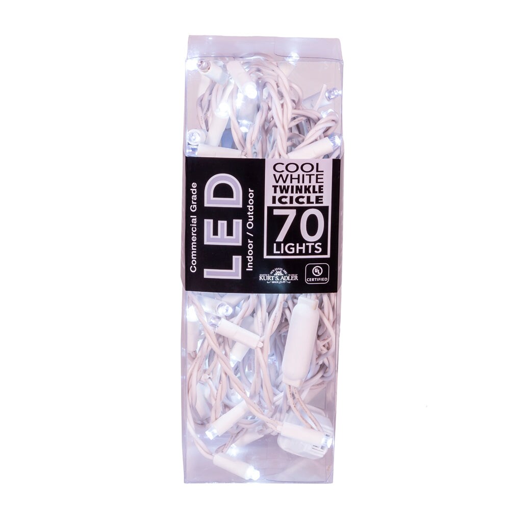 70-Light Cool White Soft Twinkle White Wire LED Icicle Light Set