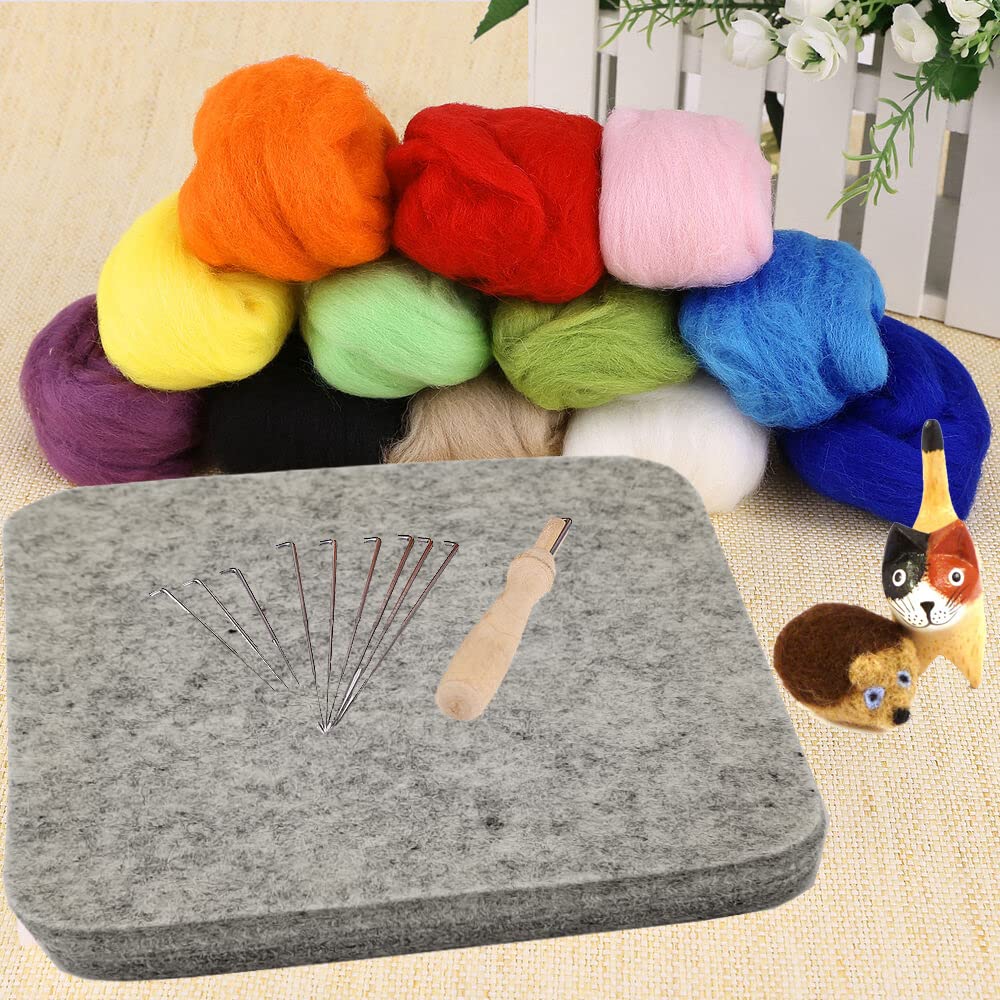 Wool Needle Felting Pad,6x6x1 inch Needled Felting Mat Woolen Block Thick and Firm Needle Felting Base Including Pair of Leather Finger Guards (6inch*6inch)
