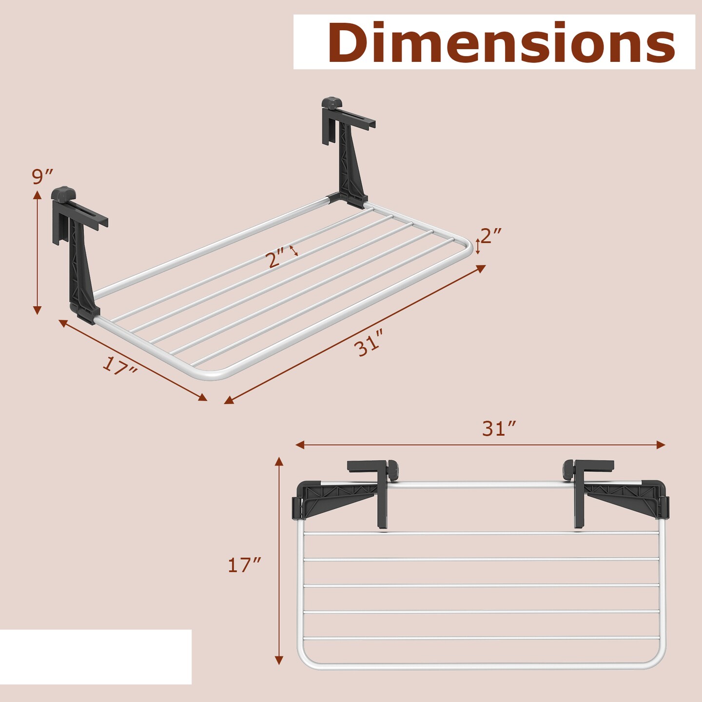 Lightweight Aluminum Foldable Clothes Drying Rack with 7 Bars