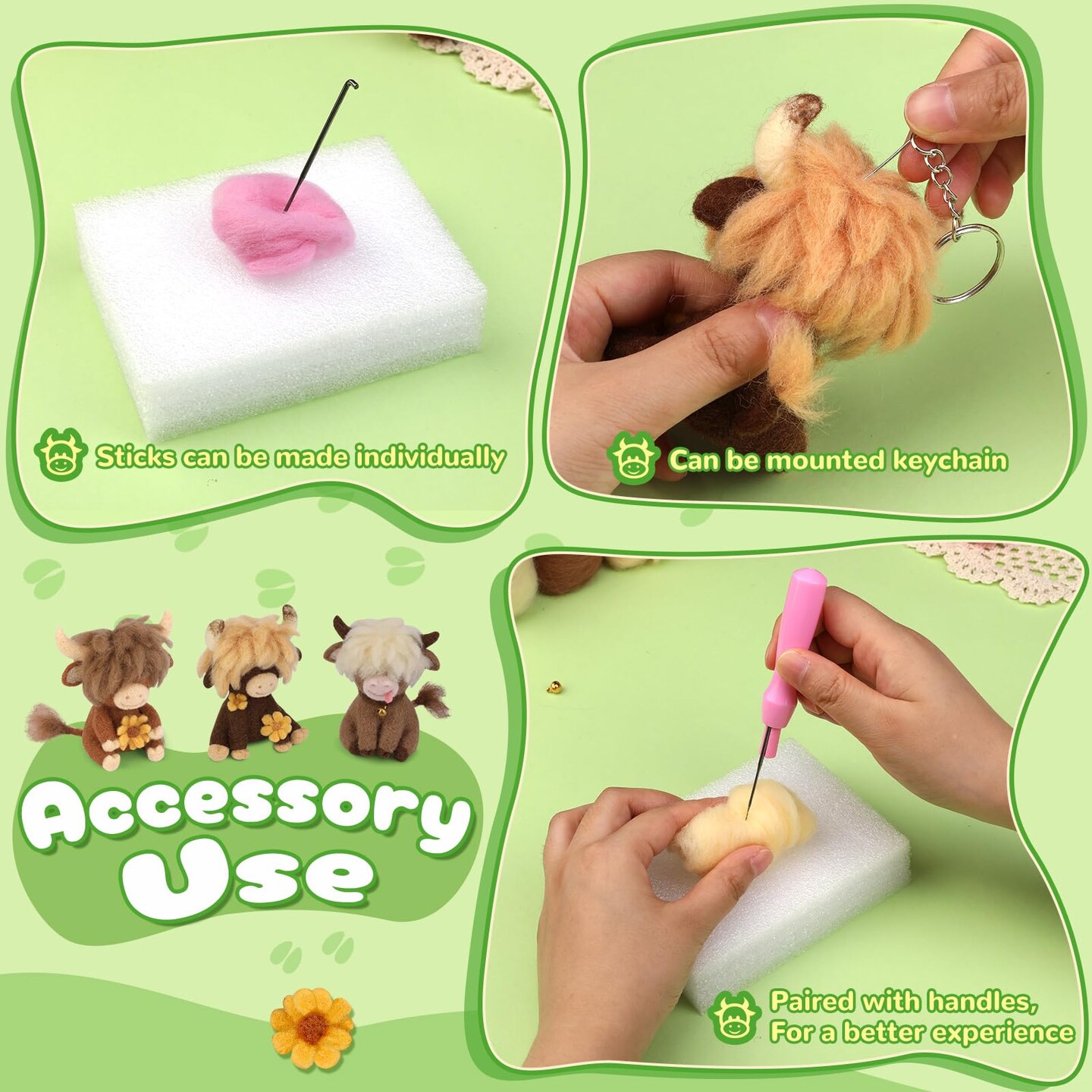 Needle Felting Kit, Highland Cow Needle Felt Beginner Kits with Instruction, Wool, Felting Needles, Felting Pad, Wool Felting Kit for Beginners Home Decoration