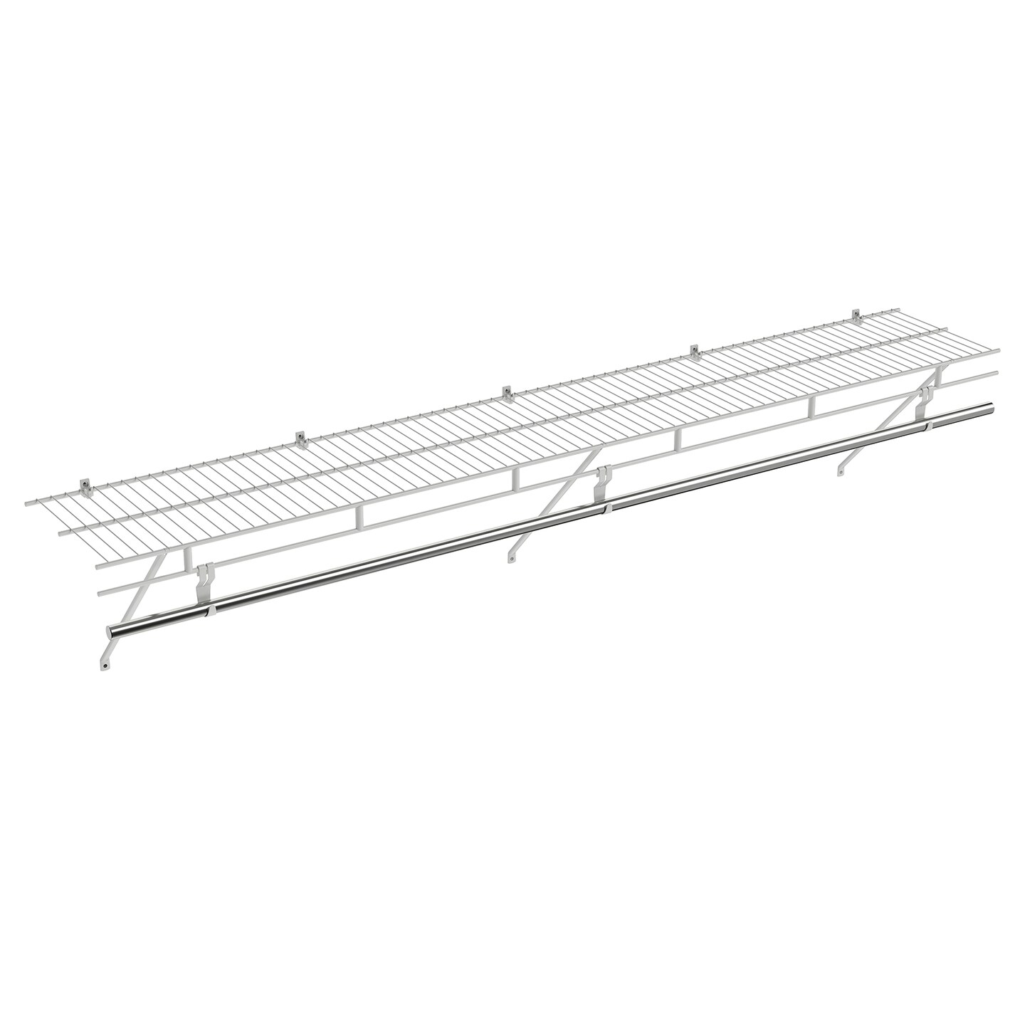 Closet Wall Shelf Metal with Hanging Rod and Hooks White 72 Inch