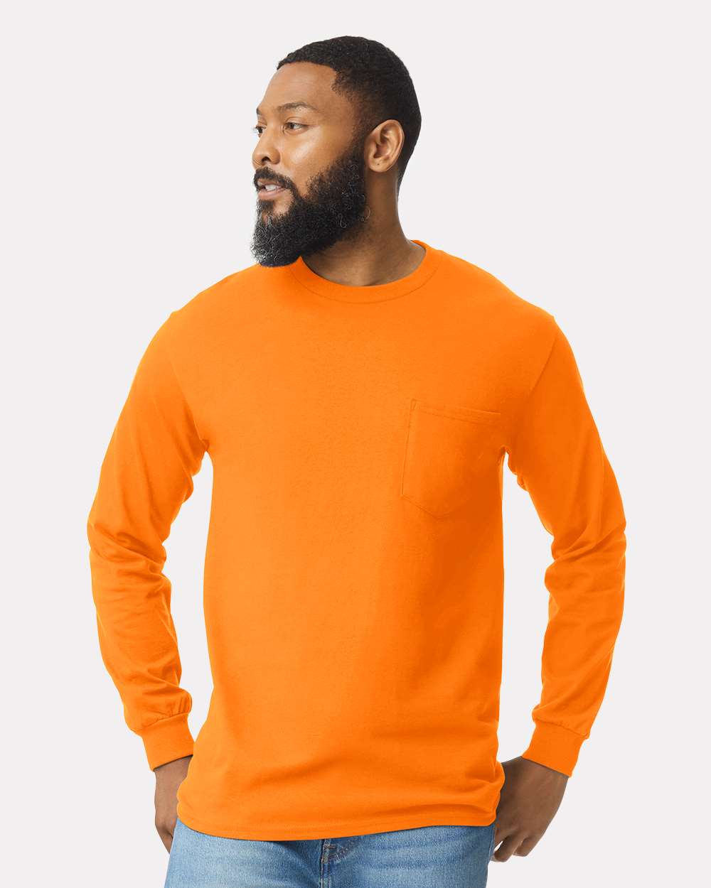 Gildan Ultra Cotton Crewneck Long Sleeve Pocket T-Shirt For Workwear and Custom Printing