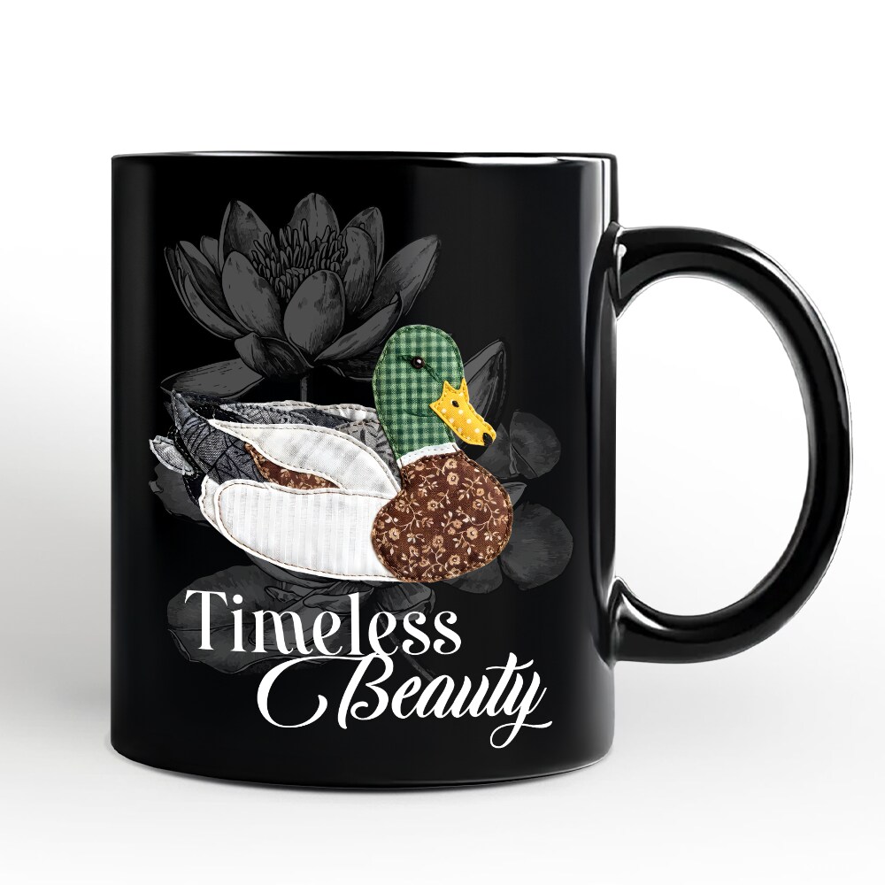 Mallard Duck Printed Faux Patchwork Mug, Hunting Wife Outdoors Gift