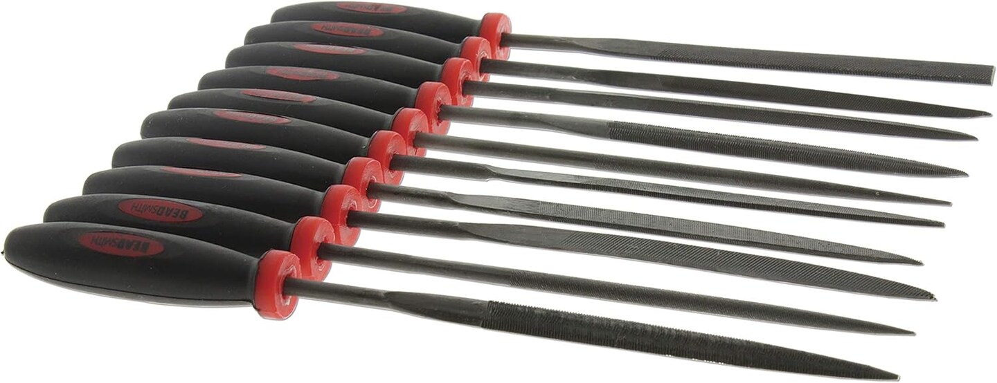 The Beadsmith Needle File Set, 10 Pieces Hand Metal Files, 10MM 2 Cut, Steel Set Includes: Round, Triangle, Knife File, Oval, Flat Blunt, Flat Tapered, Half-Round, and Square