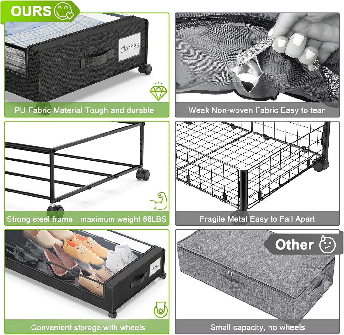 2-Pack Under the Bed Storage Containers with Clear Lids & Label,Under Bed Storage with Wheels