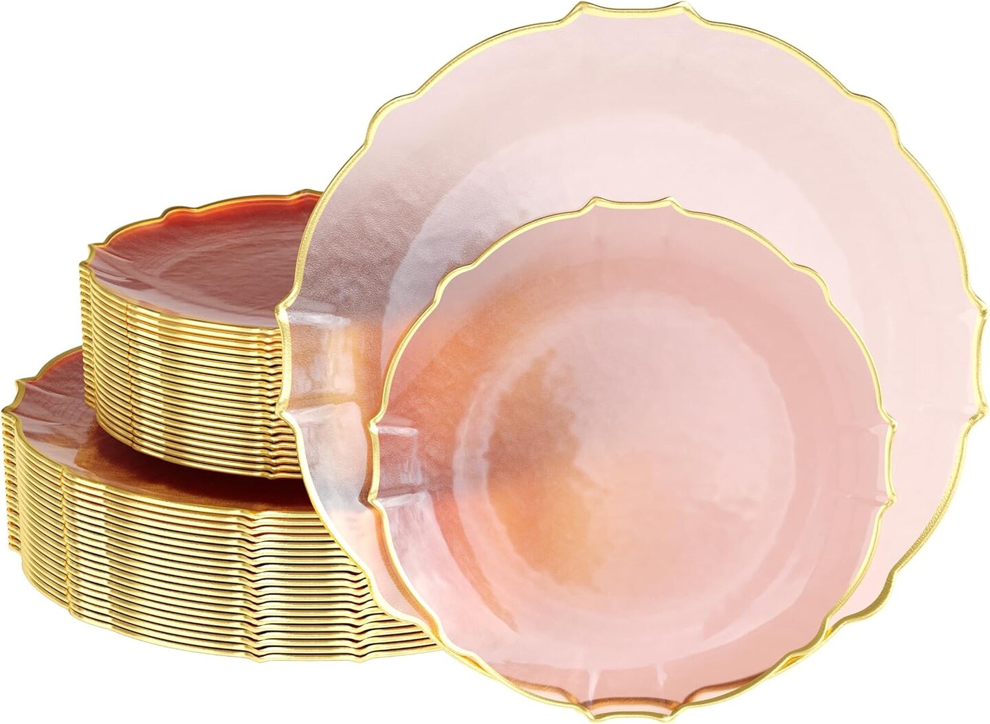 Trendables Plastic Plates for Party Fancy Plastic Dinner Plates For Guest 7.5 inch Dessert Plates & 10 Inch Thin Delicate Disposable Dinnerware Charger Plate Set