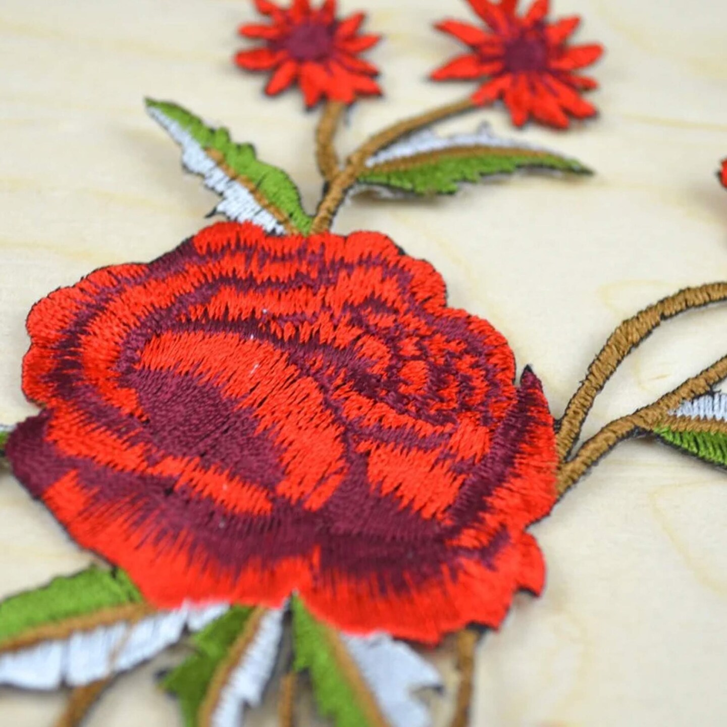 7.25" x 7.75" Red Rose Embroidery Patch Iron On Floral Motif Applique Craft
