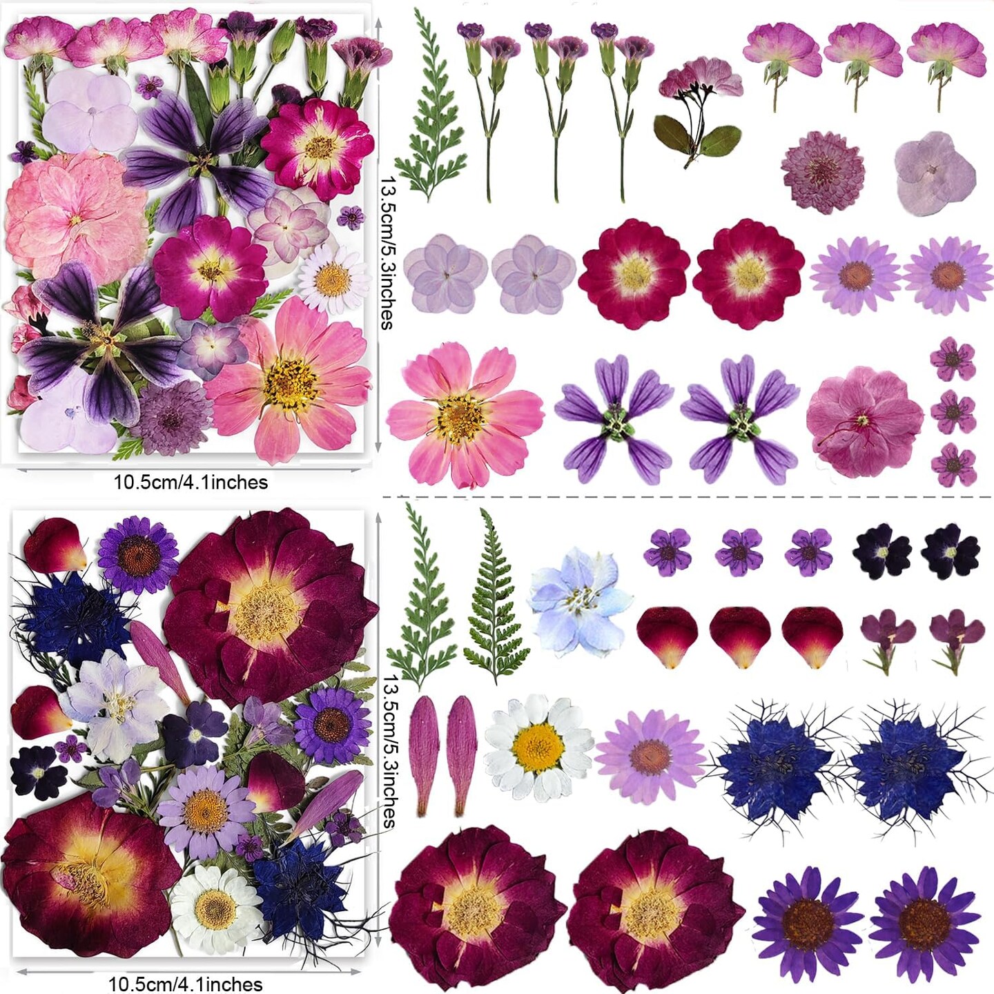 150PCS Purple Dried Pressed Flowers with Butterfly Stickers – Real Nature Floral Set for Resin DIY, Jewelry, Candle, Soap, Vase, Nail, Card, Scrapbook & Craft Projects (Purple)
