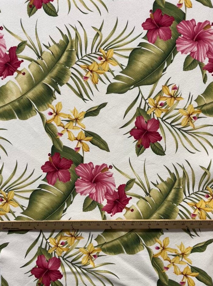 1 Yard Hibiscus Banana Leaf Upholstery Fabric 100% Cotton, 56-58 Inches Wide