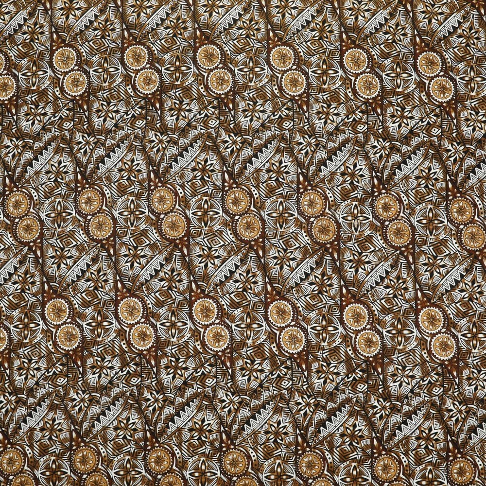1 Yard Traditional Polynesian Fijian Print Fabric 100% Cotton Light Barkcloth, 45 inches Width
