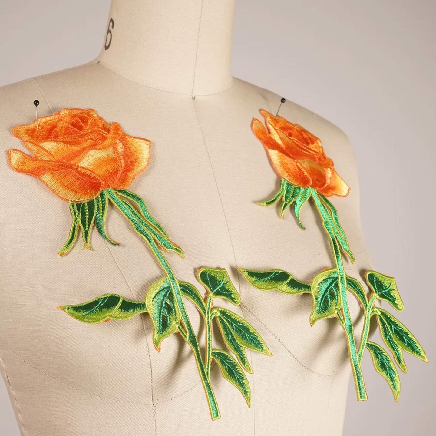 9.5" Tangerine Orange Rose Flower Patch Iron On Applique Embroidered Floral