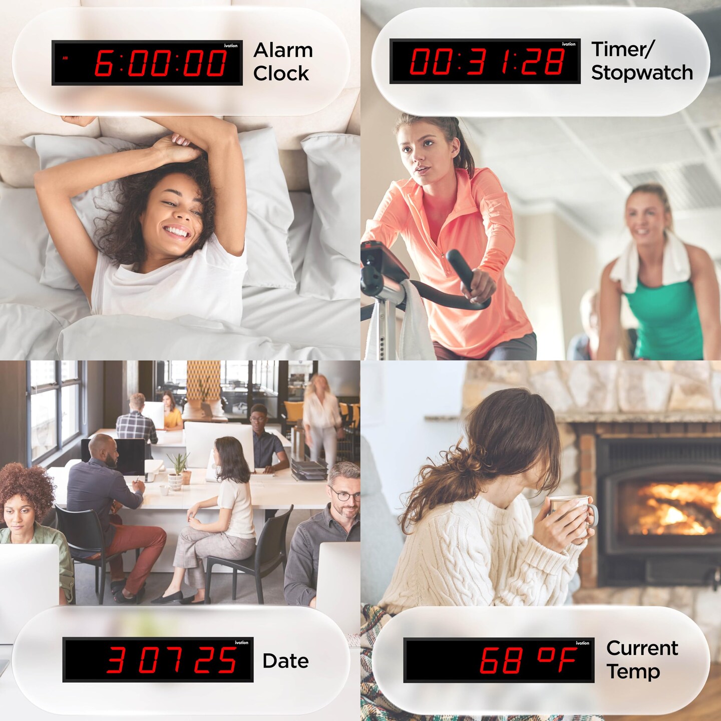 Ivation 24 in. Large Digital Wall Clock, LED Digital Clock with Timer and Alarm