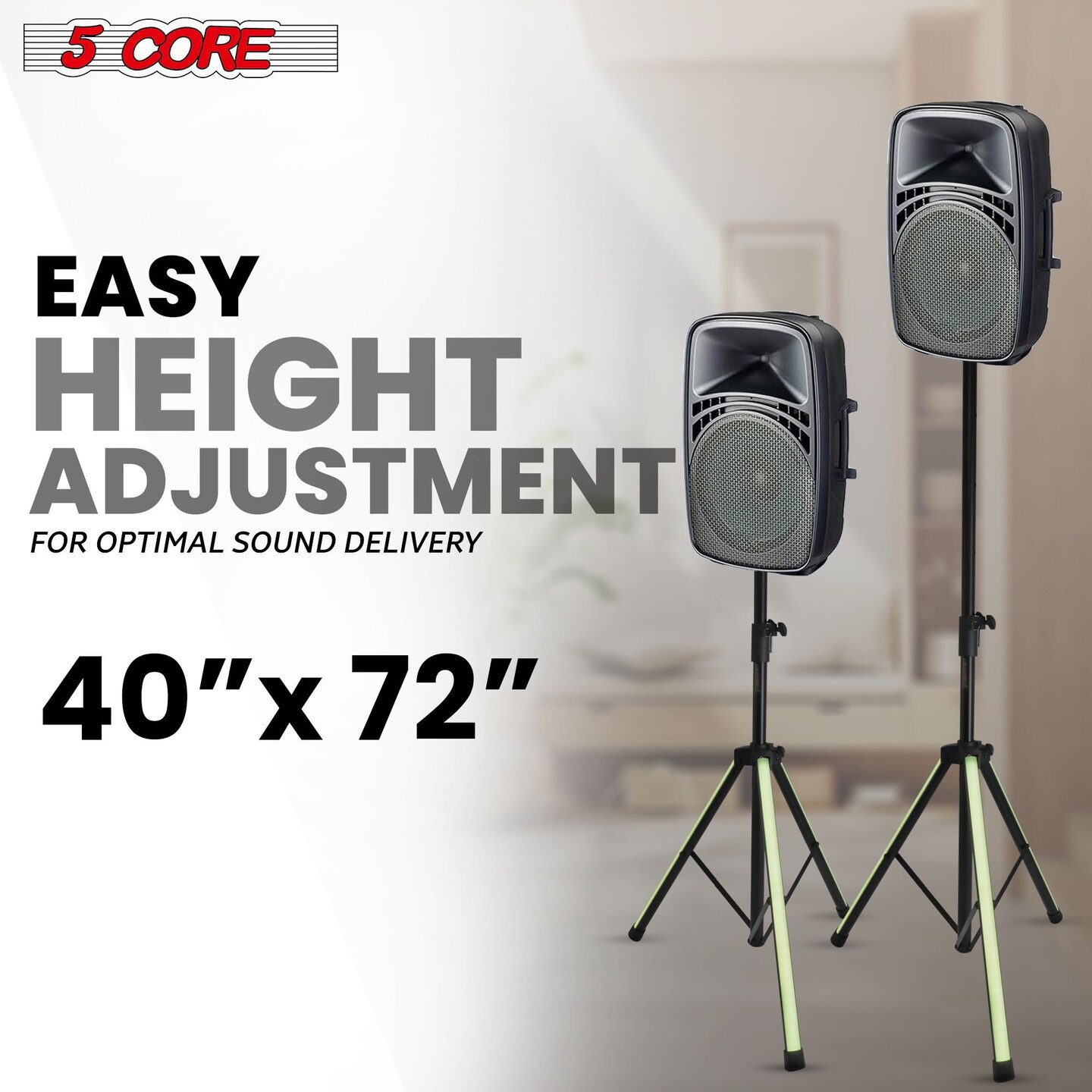 Edge Collections – 72 Inch – Heavy Duty Adjustable Speaker Stand Tripod with RGB LED Lights for DJ & Studio Use – 1 Piece