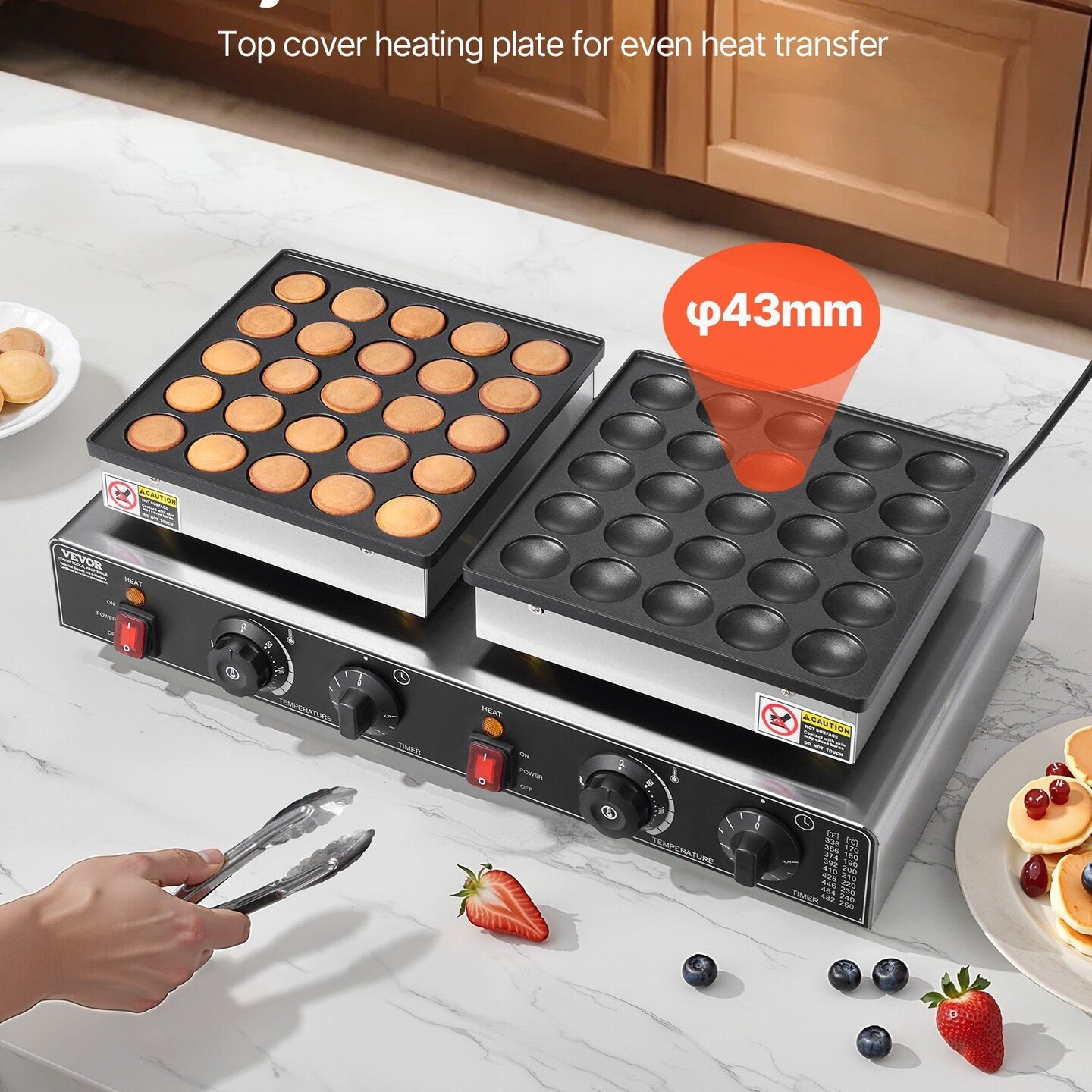 VEVOR-Silver-Dual Control Mini Pancake Maker for Versatile Breakfasts-1 Piece