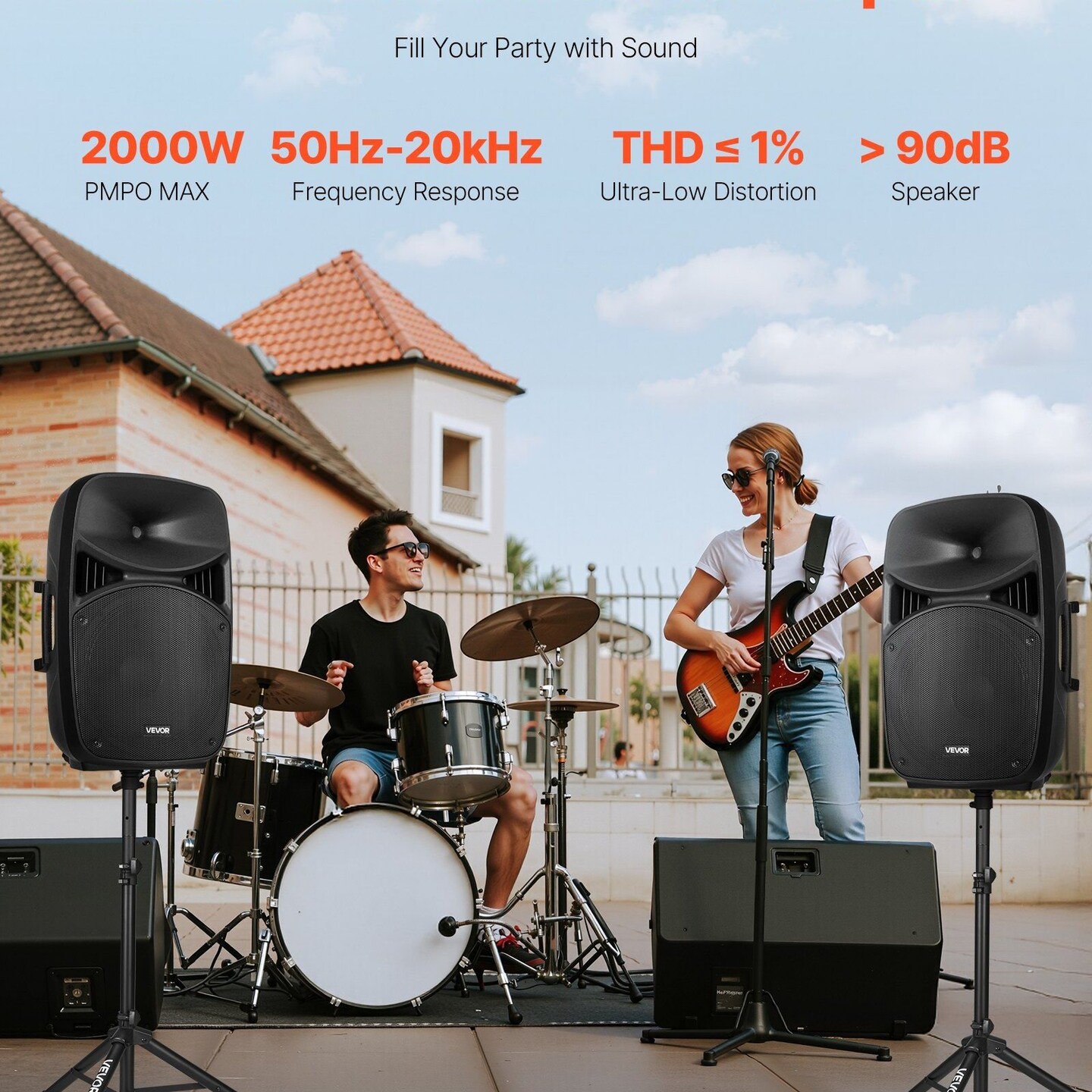 VEVOR-63" x 73.23"-Black-Portable 2000W PA System for Large-Scale Events-1 Piece