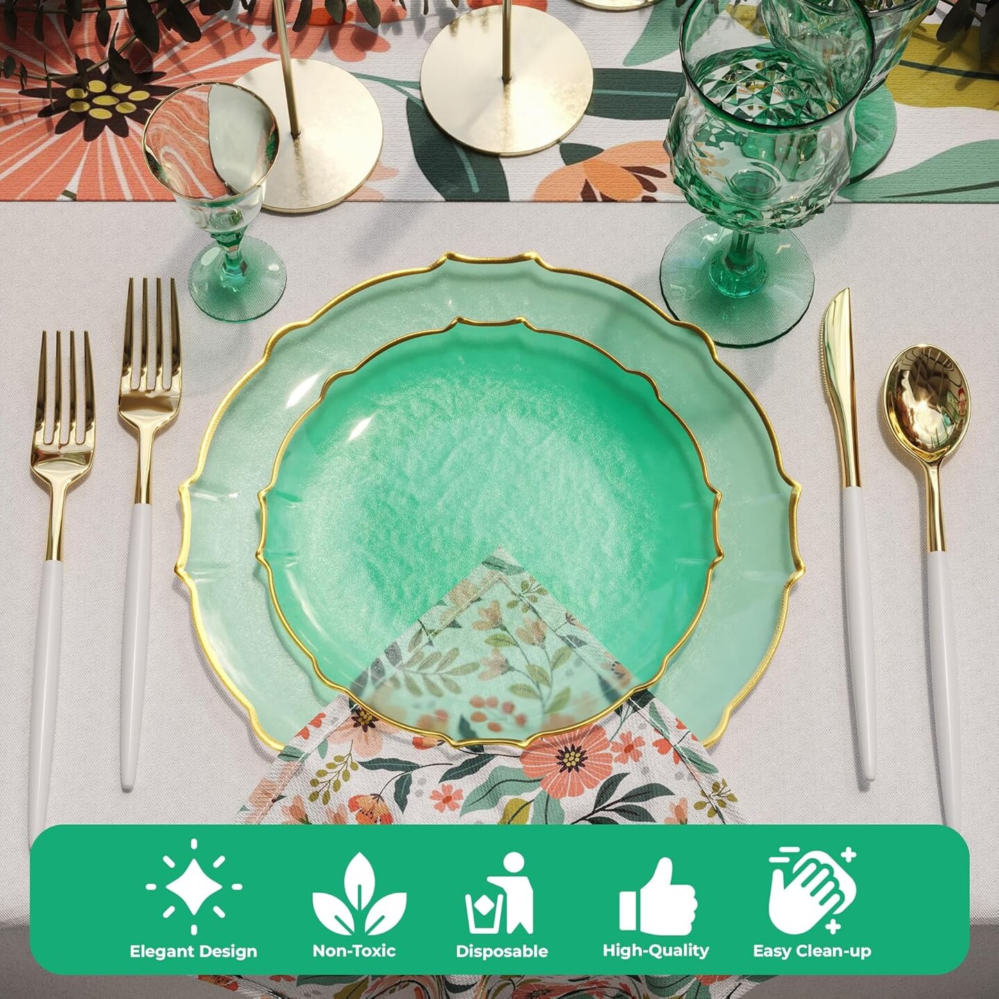 Trendables Plastic Plates for Party Fancy Plastic Dinner Plates For Guest 7.5 inch Dessert Plates &#x26; 10 Inch Thin Delicate Disposable Dinnerware Charger Plate Set