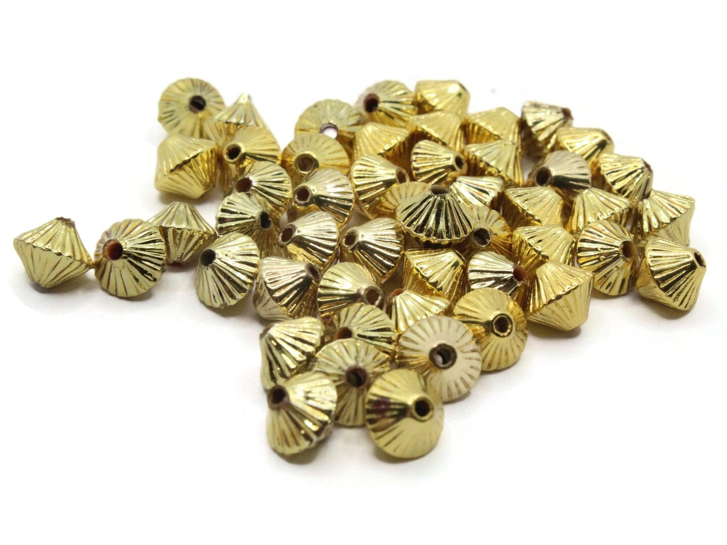 40 8mm Fluted Bicone Vintage Gold Plated Plastic Spacer Beads