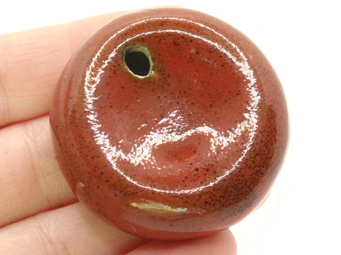 42mm Red Porcelain Ceramic Coin Large Hole Pendant Worry Stone Bead