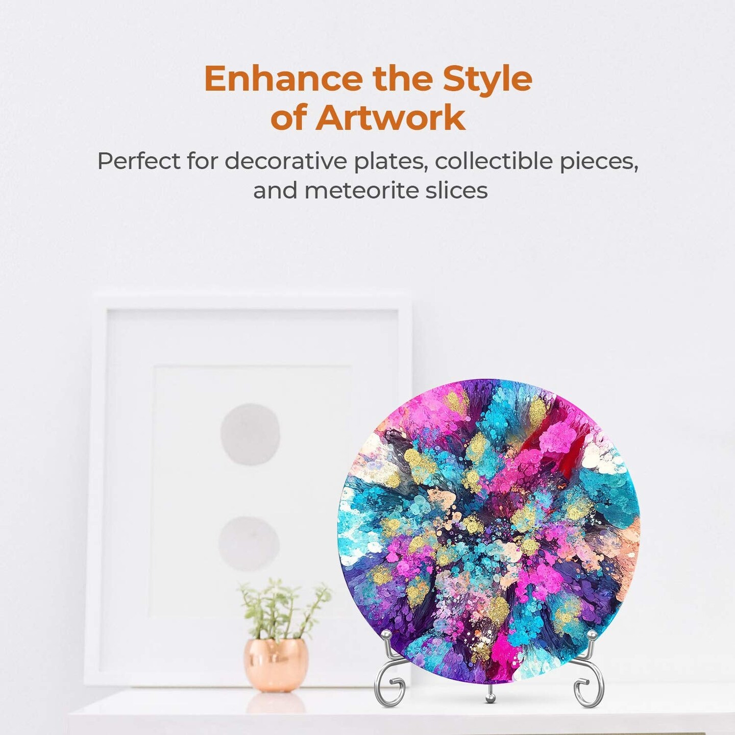 TR-LIFE Plate Stands for Display - 8 Inch Holder + Metal Easel Stand for Picture Frame, Decorative Plates, Photo, Book, Collectibles (Silver 2 Pack)