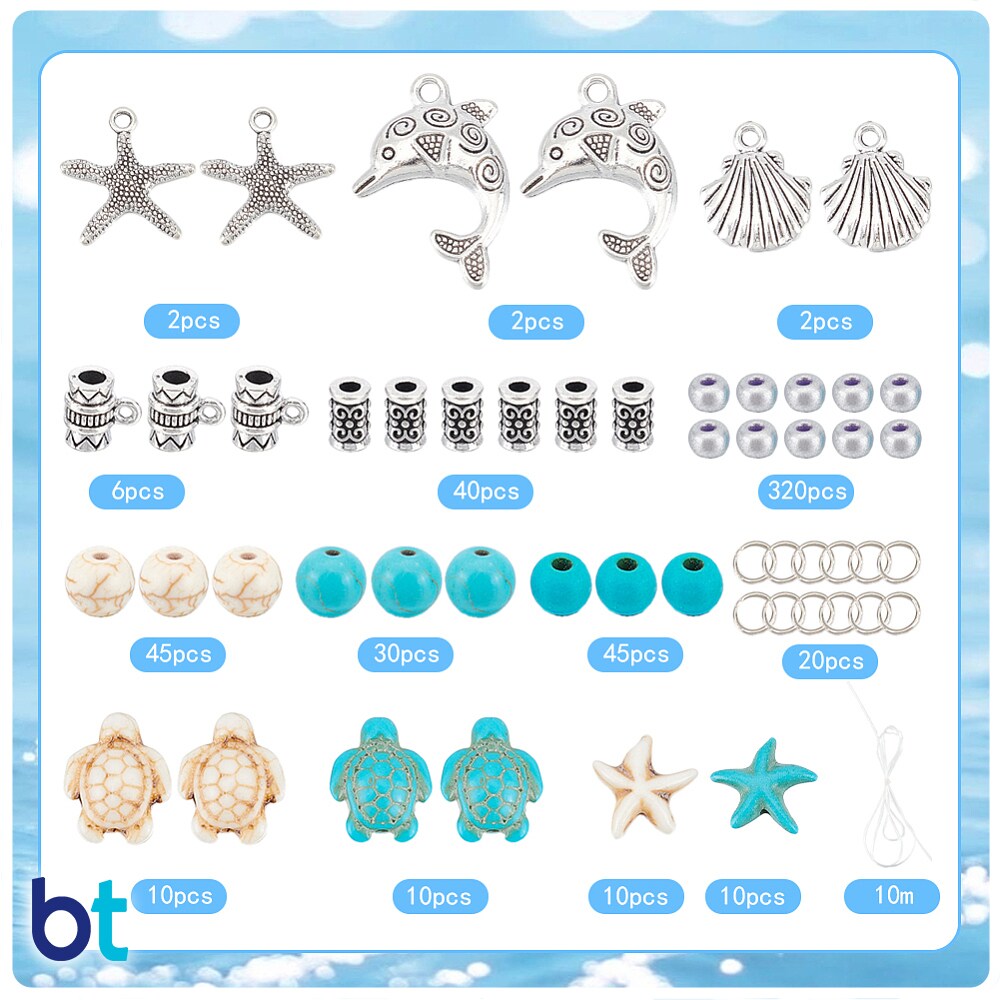 BeadTin Turquoise, Ivory & Silver Beach Life Plastic Beads (Box)