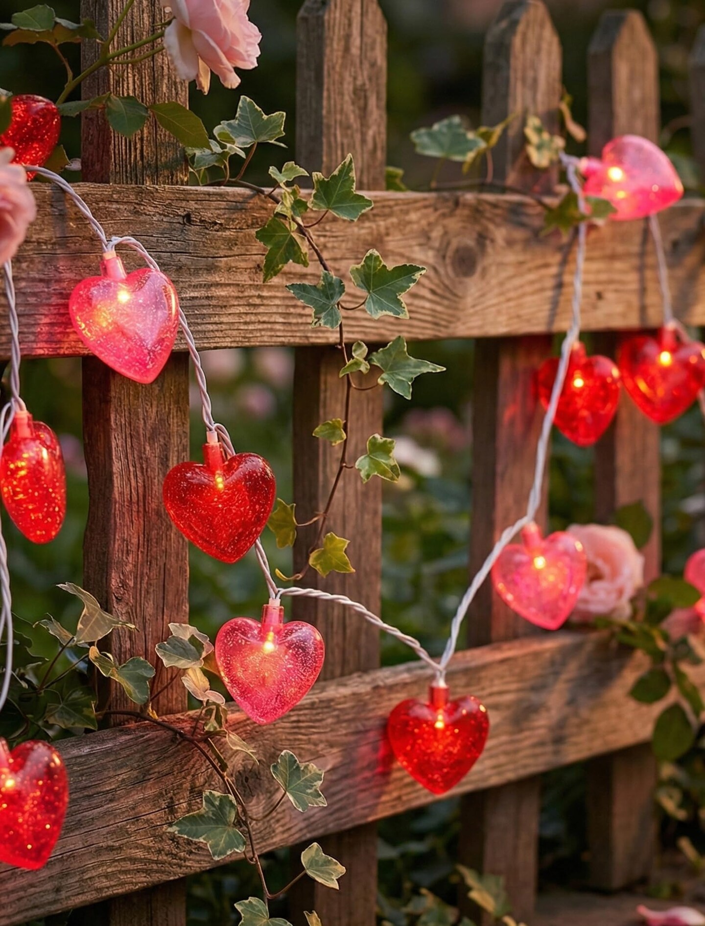 Heart String Lights, 8.5Ft Valentine's Day Decorations String Lights with 10 Pink and Red Heart Lights, Plug in Heart Fairy Lights for Bedroom Home Wedding Indoor Outdoor Valentine's Day Decor