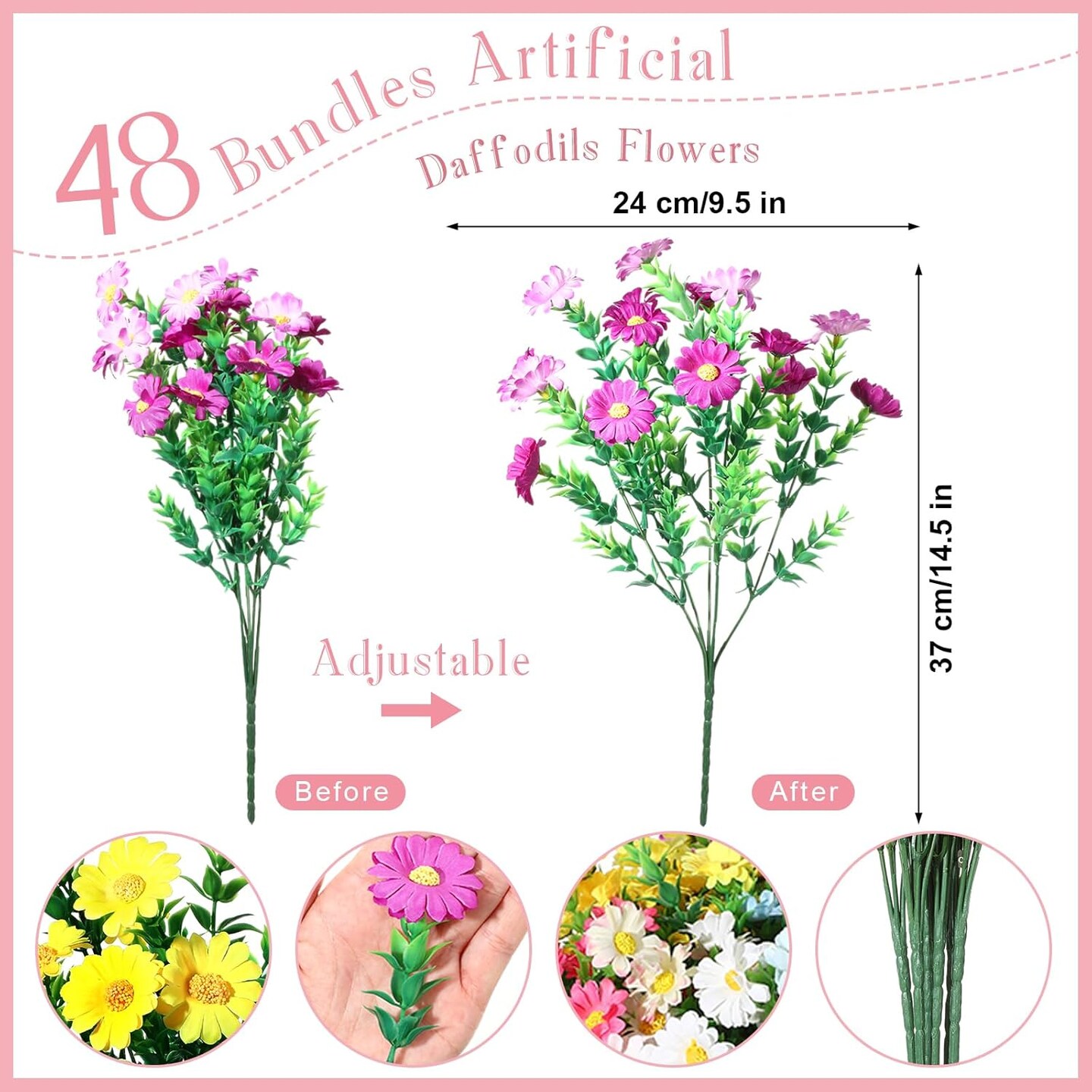 48 Bundles Artificial Daisies Plastic Flowers Outdoor