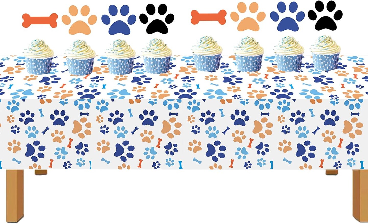 48 Pcs Blue Paw Cupcake Toppers for Baby Shower, Birthday Parties
