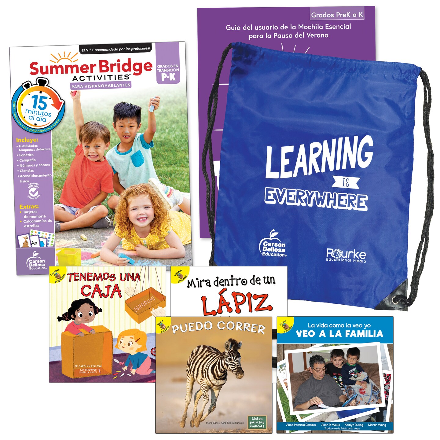 Summer Bridge Activities PreK-K Spanish Summer Learning Backpack, Spanish Language Preschool to Kindergarten Learning Activities, Preschool to Kindergarten Workbook, Flash Cards, and Children's Books