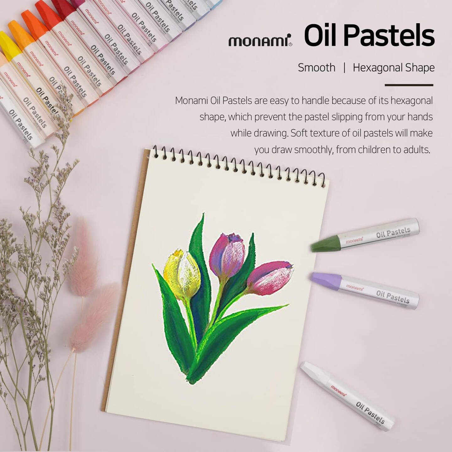 Oil Pastels, Jumbo Size Hexagonal Shape Oil Pastels for Kids and Students with Handy Carrying Case, 36 Vivid Colors Pack