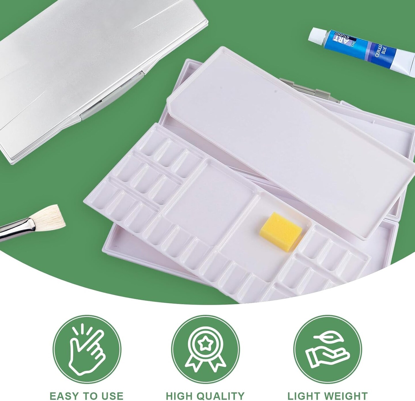Airtight Leak-Proof Watercolor Palette, 24 Slightly Sloping Wells-3 Mixing Areas