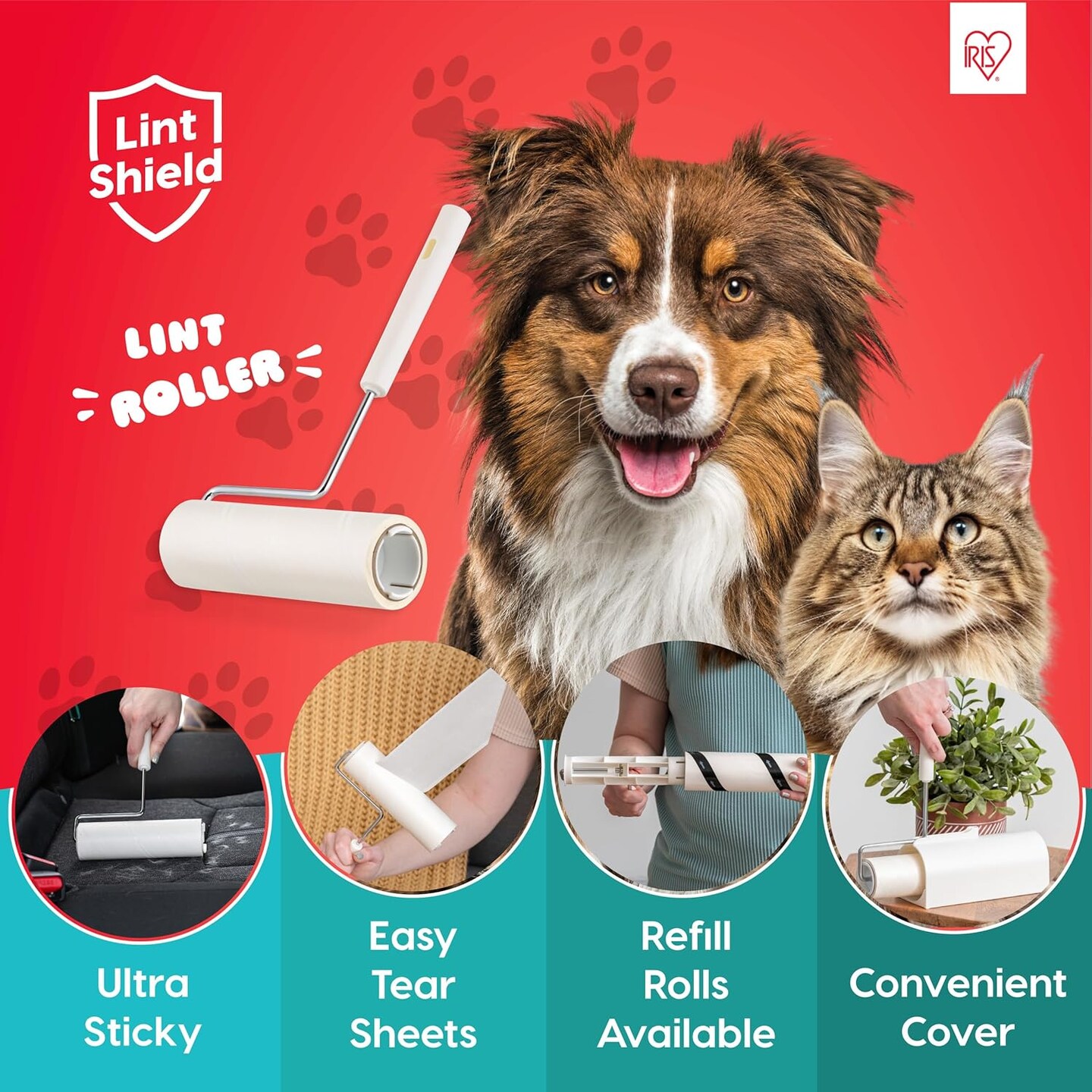 IRIS USA Extra Sticky Lint Rollers, 5 Pack of Large Refills Only - No Handle/Cover Included - 90 Sheets/Roll, 450 Sheets Total